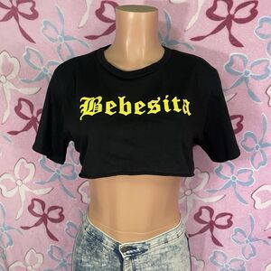 Americal Rebel Bebesita Yellow Black Crop Top Size Medium Juniors